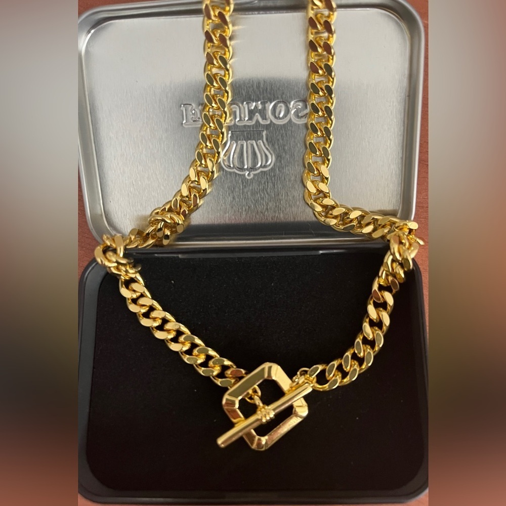 New! Thick Gold Chain Necklace Layering Toggle Clasp Shiny 14k Gold Plated 19”